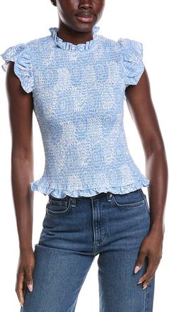 Sail to Sable Sail To Sable Smocked Flutter Linen-Blend Top