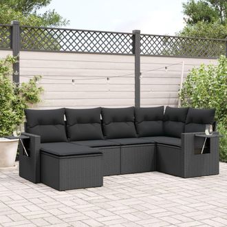vidaXL Vidaxl - Set De Sof&aacute;s De Jard&iacute;n 6 Piezas Y Cojines Rat&aacute;n Sint&eacute;tico Negro