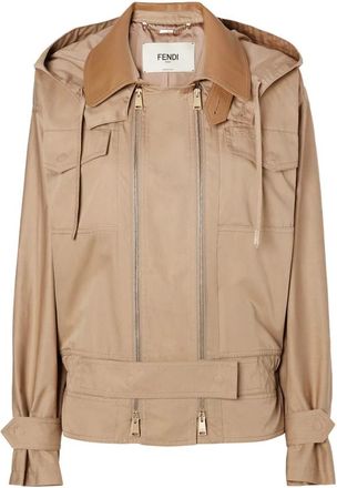 Fendi Cotton Blouson Jacket - Dames - Zomerjassen - Beige - S - Katoen - Jassen