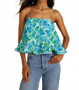 AMUR Kersten Square Neck Pleated Top In Garden Blues