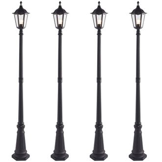 Loops 4 PACK Outdoor Post Lantern Bollard Light Matt Black & Glass 2180mm Tall Lamp