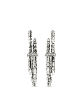 John Hardy sterling silver Spear diamond hoop earrings