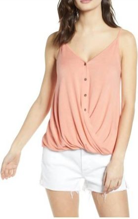 All in Favor Twisted Button Front Draped Tank Top In Dusty Rose