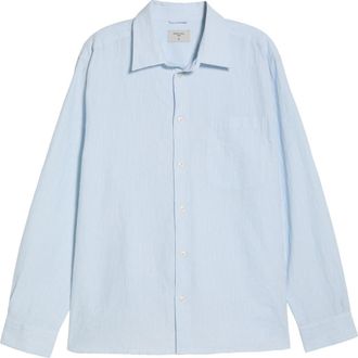 Percival Boxy Long Sleeve Cotton Blend Button-Up Shirt in Blue at Nordstrom, Size Xx-Large