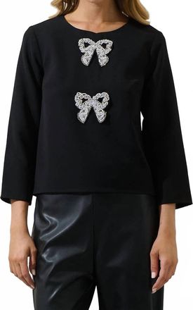 Sugarlips Kaida Bow Lumie Long Sleeve Top In Black