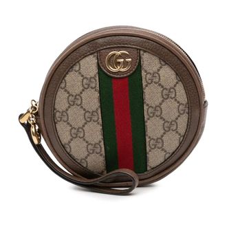 Gucci Pre-owned Clutches, female, Brown, Size: ONE SIZE Pre-owned Ophidia GG Round Pouch