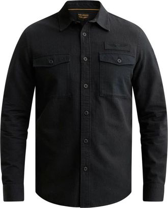 PME Legend Long sleeve shirt Quilt Poplin - Heren - Overhemden - Zwart - Maat: L Katoen