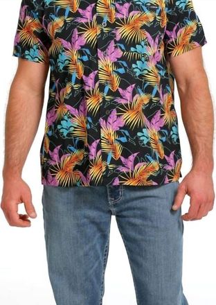 Cinch Hawiian Short Sleeve Button Down Camp Shirt In Navy
