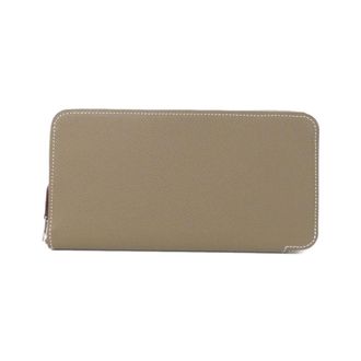 Herm&egrave;s Cassis Etoupe Gray Vert Epsom Leather Silk Long Wallet (Bi-Fold) (Pre-Owned)