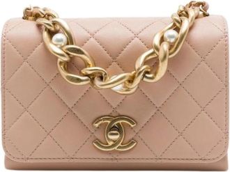 Chanel Pre-owned Quilted Satchel - Dames - Vintage Schoudertas - Beige - ONE Size - Leer - Vintage