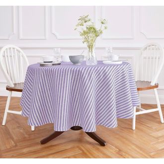 Solino Home Linen Round Tablecloth - Amalfi Stripe in Violet And White at Nordstrom, Size Medium