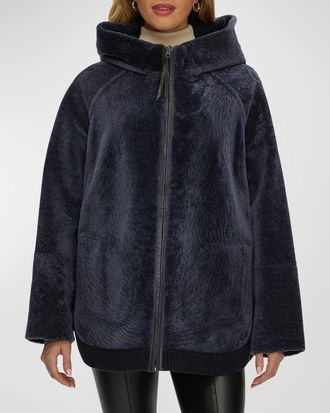Gorski Reversible Shearling Lamb Zip Parka Jacket With Side Slits