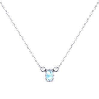 LuvMyJewelry Emerald Cut Aquamarine & Diamond Birthstone Necklace in 14K Gold