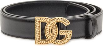 Dolce & Gabbana Black Gold Embellished Logo Belt