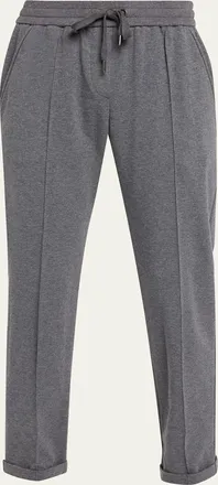 Brunello Cucinelli Monili-Trim Cotton Fleece Tapered-Leg Ankle Track Pants
