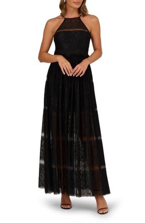 Adrianna Papell Mixed Lace A-Line Gown in Black at Nordstrom, Size 18