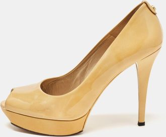 Stuart Weitzman Yellow Patent Leather Peep Toe Platform Pumps