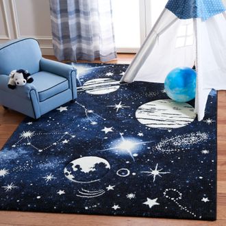 Safavieh Carousel Kids Machine Made Area Rug, Dark Blue / Light Blue Kids Style Easy Care