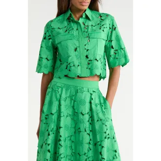 Diane Von F&uuml;rstenberg Joan Embroidered Crop Top in Indian Green at Nordstrom Rack, Size X-Small