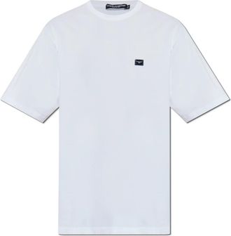 Dolce & Gabbana T-shirt met logoplaatje - Heren - T-shirts - Wit - XL - Katoen - Tops