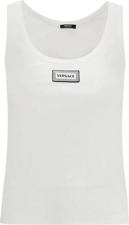 Versace Casual katoenen top met ronde hals - Dames - Tops zonder mouwen - Wit - M - Katoen - Tops