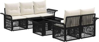 vidaXL Conjunto De Sof&aacute;s De Jard&iacute;n 6 Uds. Negro Y Blanco Crema Vidaxl
