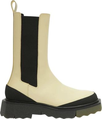 Off-white Chelsea boots met zool met sponseffect - Dames - Chelseaboots - Beige - 37 EU - Leer - Schoenen