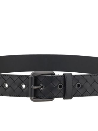 Bottega Veneta Mens Belt Intrecciato Black Calf Leather
