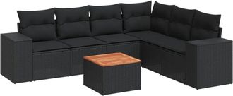 vidaXL Set De Comedor De Jard&iacute;n 7 Pzas Y Cojines Rat&aacute;n Sint&eacute;tico Negro Vidaxl