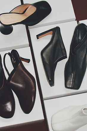 Maeve Square Toe Mule Heels