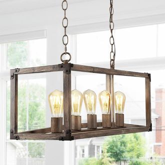 Jonathan Y Designs Magnolia 36 5-Light Linear Adjustable Iron Rustic Farmhouse LED Pendant