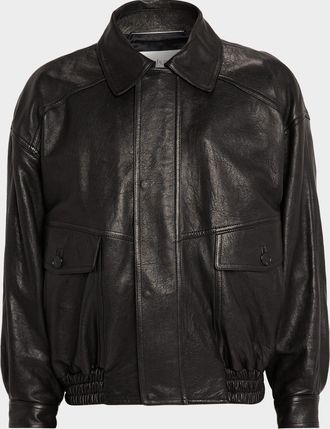 Saint Laurent Mens Grained Leather Blouson Jacket