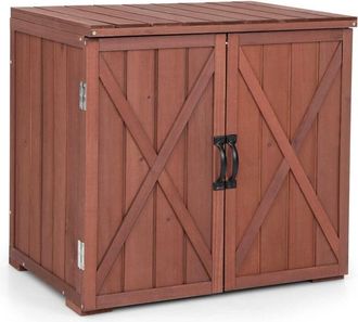 Costway Costway - Armario De Almacenamiento De Madera Para Jard&iacute;n, Organizador De Herramientas Con Puertas Dobles Y Tiradores, Cobertizo Con Amplio Espacio De