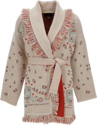 Alanui Bandana Jacquard Cashmere Cardigan with Removable Belt