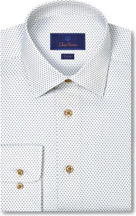 David Donahue Trim Fit Micro Geometric Cotton Dress Shirt in Dune/Multi at Nordstrom, Size 15.5 - 32