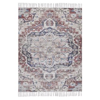 Beliani Alfombra De Poli&eacute;ster Multicolor Algod&oacute;n 140 X 200 Cm Borlas Envejecido Oriental Sala De Estar Dormitorio Kelkit