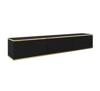 AKL FURNITURE Mueble para TV efecto madera Negro y Dorado