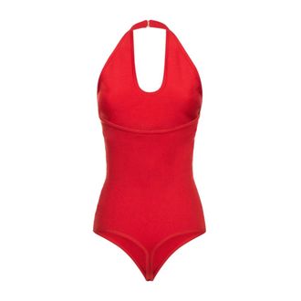 Michael Kors Tops, Dames, Rood, XL, Leer, Stretch Cashmere Halter Bodysuit
