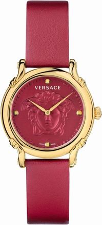 Versace Safety Pin Leren Band Horloge - Dames - Horloges - Rood - ONE Size - Accessoires