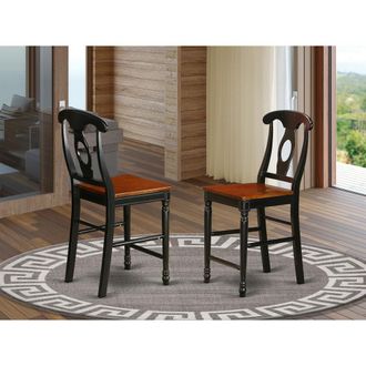 East West Furniture Kenley Counter Height Stools With Wood Seat In Black and Cherry Finish, Set of 2