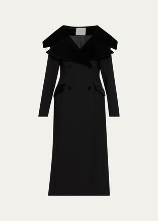 Liberowe Wool and Velvet Double-Breasted Long Hourglass Coat