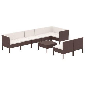 vidaXL Set Muebles De Jard&iacute;n 9 Pzas Y Cojines Rat&aacute;n Sint&eacute;tico Marr&oacute;n Vidaxl