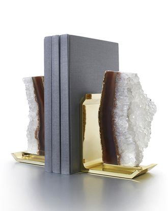 ANNA new york Fim Bookends, Agate Druze & Gold - Set of 2
