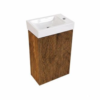Saniclass Holz Atelier Toiletmeubelset - 40x60.5cm - 1 deur - fontein keramiek - kraangat rechts - walnut pure