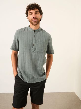 Fat Face FatFace Bugle Jade Green Self Stripe Short Sleeve Grandad Popover Shirt