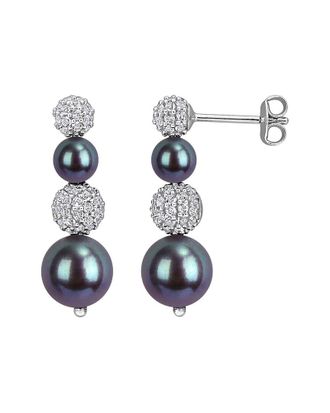 Rina Limor Silver 1.22 Ct. Tw. White Topaz & Pearl Drop Earrings