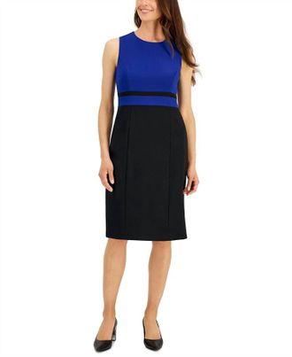 Kasper Colorblocked Sleeveless Sheath Dress In Black