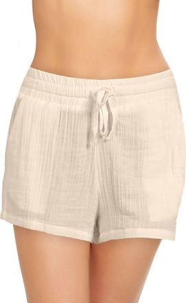 Elan Joyce Elastic Waistband Tie Shorts In Beige