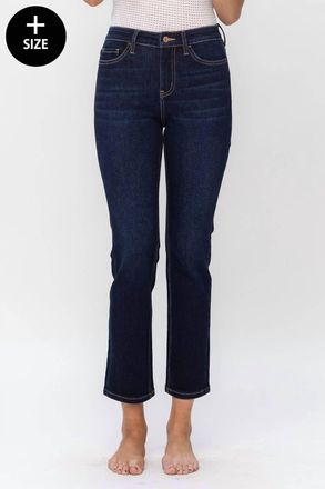 Flying Monkey High Rise Ankle Slim Straight Jeans - Plus In Enraptured Dark Wash