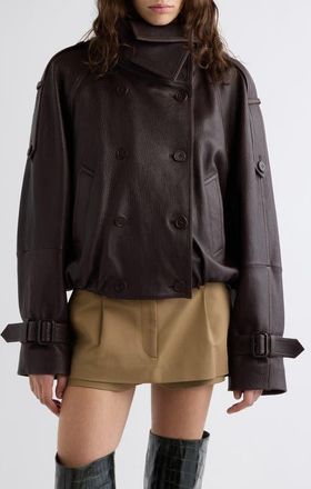 Acne Studios Laris Leather Crop Trench Coat in Dark Brown at Nordstrom, Size 40